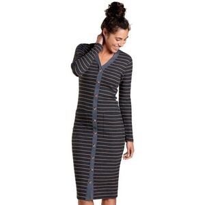 Toad&Co Foothill Midi Dress Gray/Tan Stripe Size Medium
